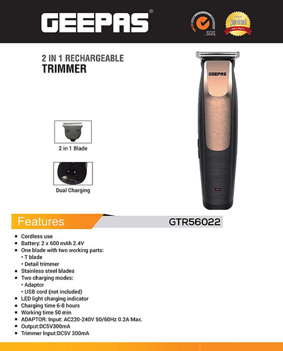 Geepas GTR56022 Two in One Rechargeable Trimmer