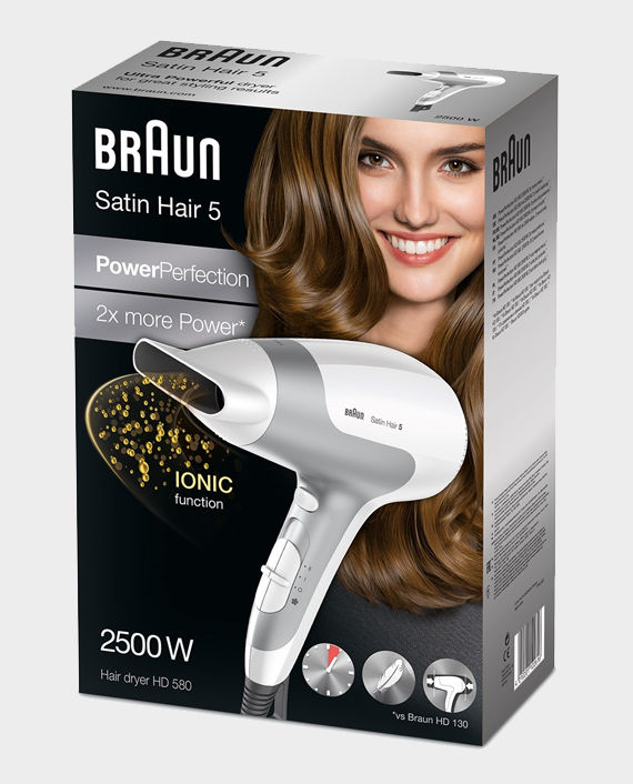 Braun HD580 Satin Hair 5 PowerPerfection Dryer with Ionic Function and Styling Nozzle