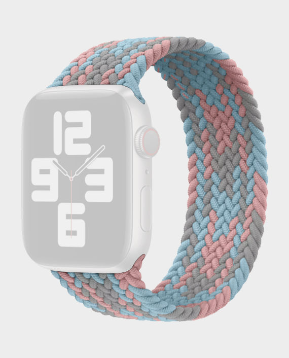 Wiwu Braided Stretchy Solo Loop Band For Apple Watch Series 42/44 Mm (M:142mm) Grey+Pink+Blue in Qatar