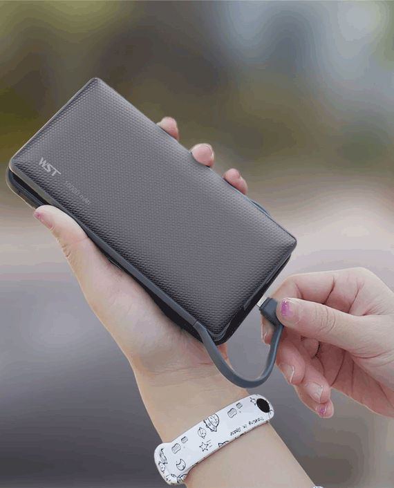 WST 10,000 mAh 8 in 1 Power bank Station with Built in Cable Black