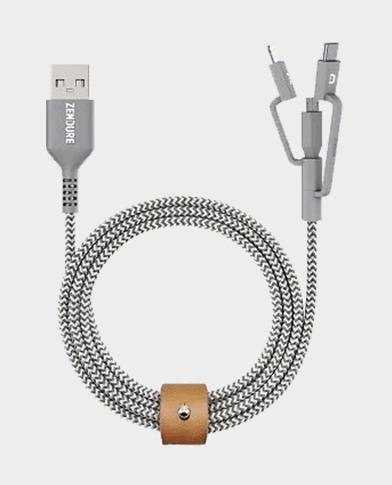 Zendure Super Cord 3 in 1 (Micro + Type C + 8pin) Charge/Sync USB Cable 100cm Grey in Qatar