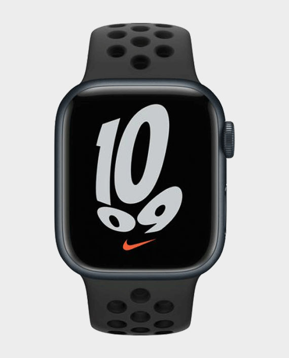 Apple Watch Nike Series 7 MKL53 45mm GPS + Cellular Midnight Aluminum Case Anthracite/Black Nike Sport Band in Qatar