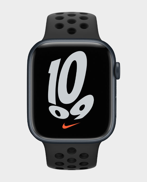 Apple Watch Series 7 MKNC3 45mm GPS Midnight Aluminum Case with Anthracite Black Nike Sport Band in Qatar