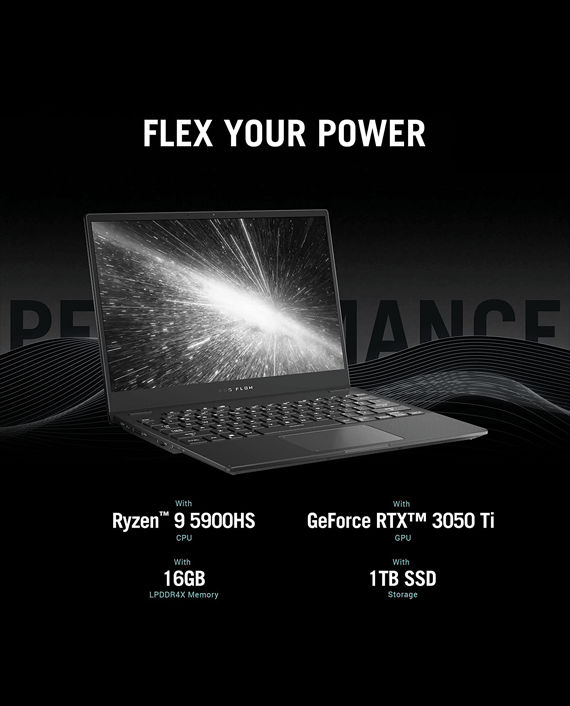 Asus ROG Flow X13 GV301QE-K6022T Gaming Laptop AMD Ryzen 9 5900HS 16GB RAM 1TB SSD NVIDIA GeForce RTX 3050 Ti 4GB 13.4-inch WUXGA (1920 x 1200) 120Hz Windows 10