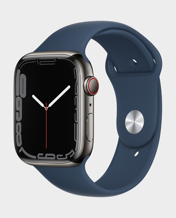 Apple Watch Series 7 MKL23 45mm GPS + Cellular Graphite Stainless Steel Case with Abyss Blue Sport Band in Qatar