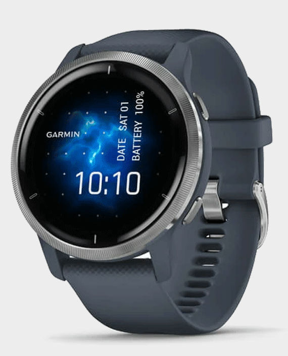 Garmin 010-02430-10 Venu 2 GPS Smartwatch with Silver Stainless Steel Bezel and Silicone Band Granite Blue in Qatar