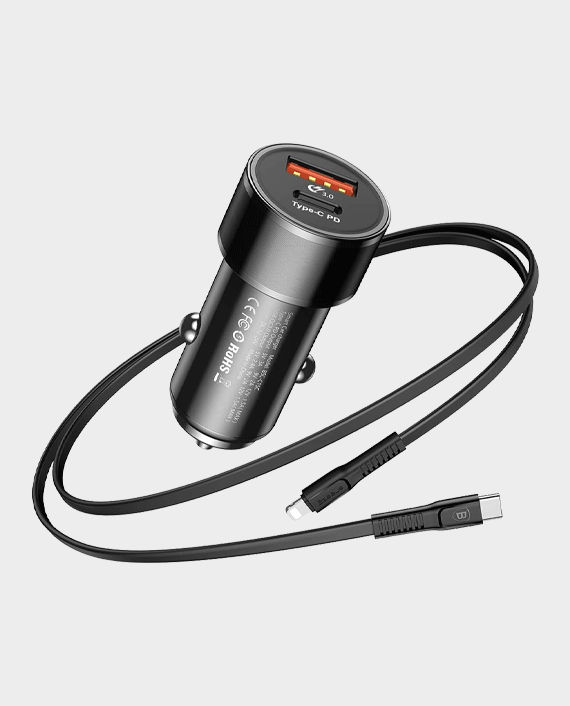 Baseus Small Screw Car Charger with USB Type-C to Lightning Cable 36W in Qatar