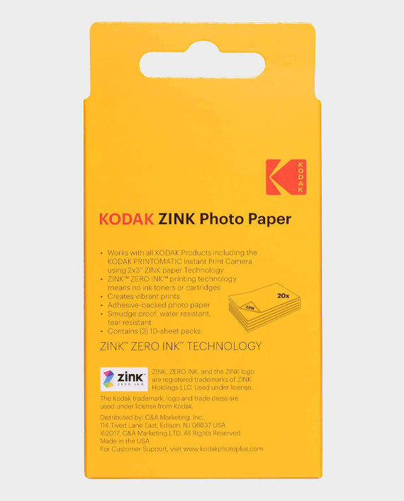 Kodak 2x3 inch Zink Photo Paper 20 Pack
