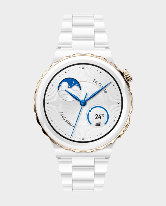 Huawei Watch GT 3 Pro 43mm 32MB 4GB Gold Bezel White Ceramic Case with White Ceramic Strap in Qatar