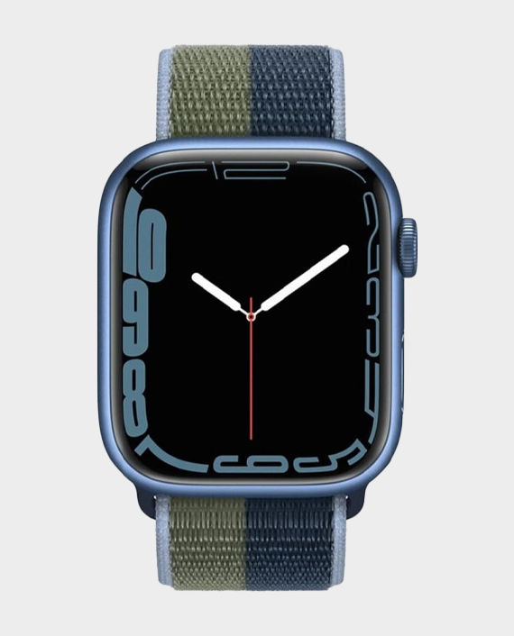 Apple Watch Series 7 MKNR3 45mm GPS Blue Aluminum Case with Abyss Blue/Moss Green Sport Loop in Qatar