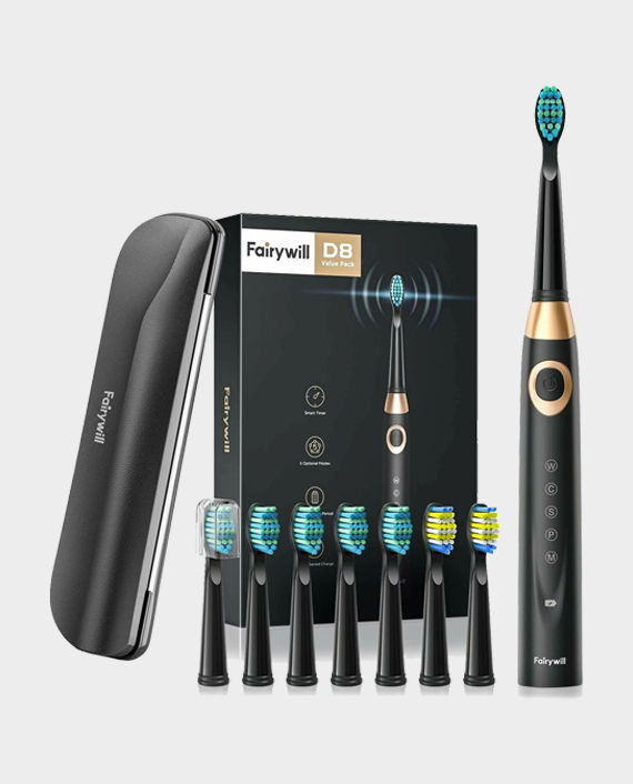 Fairywill FW508-B Electric Toothbrush with 8 Brush Heads Travel Case in Qatar