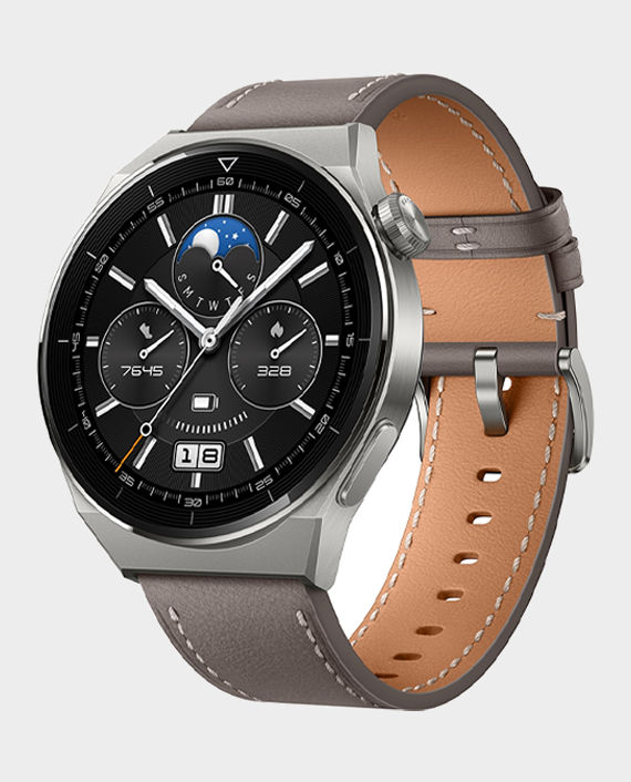 Huawei Watch GT 3 Pro 46mm Classic 32MB 4GB Light Titanium Case with Grey Leather Strap in Qatar
