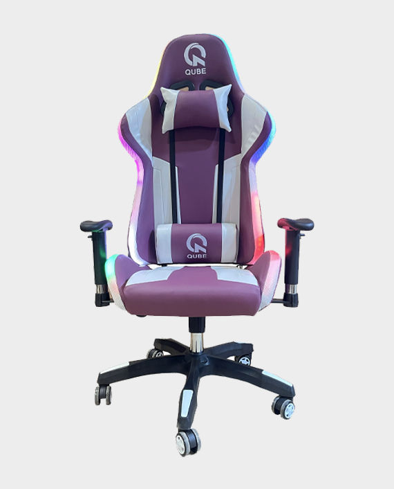 QUBE Levin M2103RC009 Burgundy and white with RGB Gaming Chair in Qatar