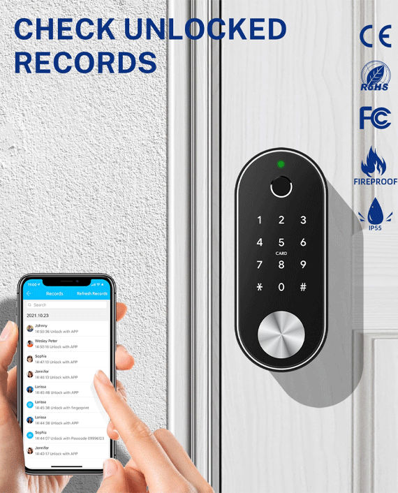 Liliwise T1B Elegant Design 7 Way Operated Fingerprint, Card, Pin, App, Bluetooth, Remote & Emergency Key Method Digital Door Lock