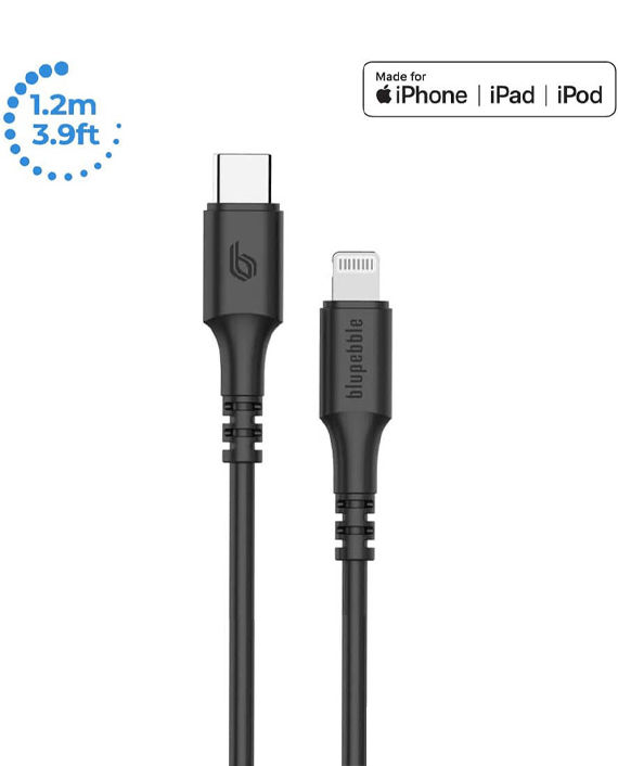 Blupebble Power Flow USB-C to Lightning Cable 3A 3.9ft Black