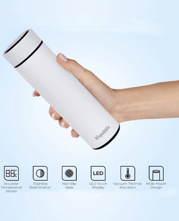 Blupebble Smart Water Bottle with LED Temperature Indicator 500ml White