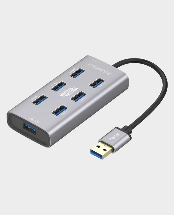 Promate 7 USB 3.0 Ports Aluminium Alloy USB Hub with Dual Input (EZHUB-7) in Qatar