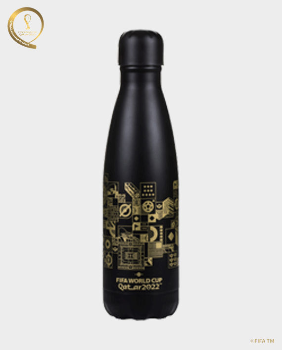 FWC Qatar 2022 Premium Water Bottle with Stadium Element and Event Name 500ml (5201-001BG) Black & Gold