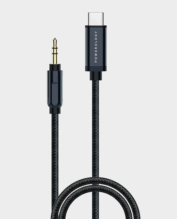 Powerology Aluminum Braided Audio Cable USB-C to 3.5mm AUX 1.2m/4ft in Qatar