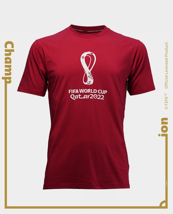 FWC Qatar 2022 Official Emblem Short Sleeve T-Shirt Essential (Size: M) (Men) FL0308 Burgundy in Qatar
