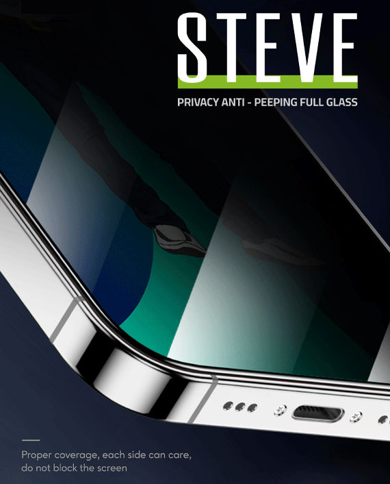 Green 9H Steve Privacy Full Glass Screen Protector for iPhone 14 Pro (6.1)