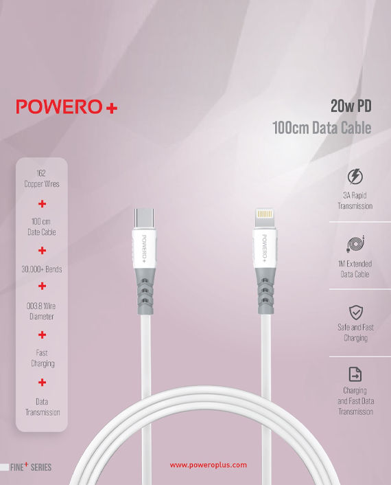 Powero+ Fine+ Series 20W PD Charging & Data Cable 100cm PD-C320W