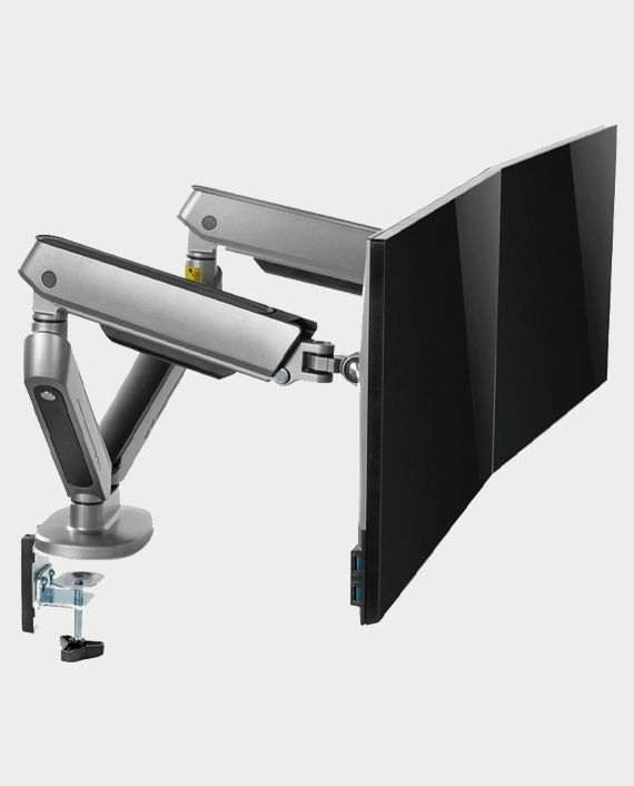 Gameon GO-2151 PRO V2 Dual Monitor Arm Stand And Mount For Gaming And Office Use 17 - 32 inch with RGB Lighting Each Arm Up To 9 KG - Space Grey in Qatar