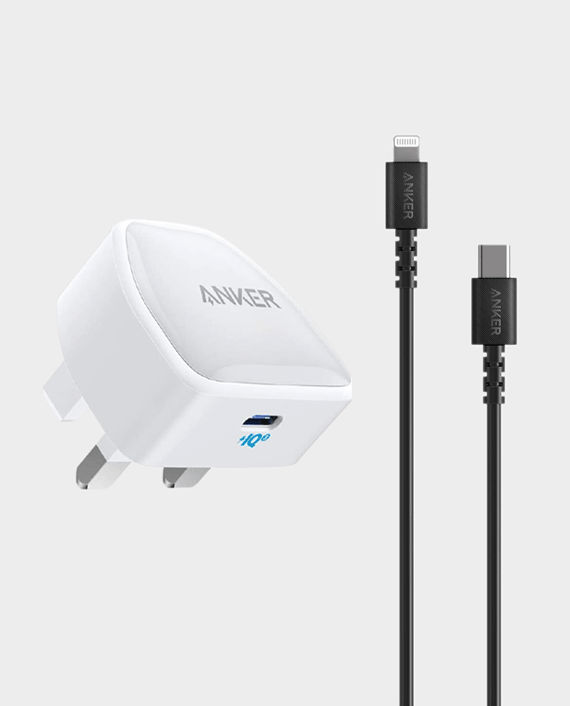 Anker PowerPort III Nano 20W USB-C Charging Adapter (A2633K22) - White + Anker PowerLine Select USB-C to Lightning 6ft (A8613G11) in Qatar