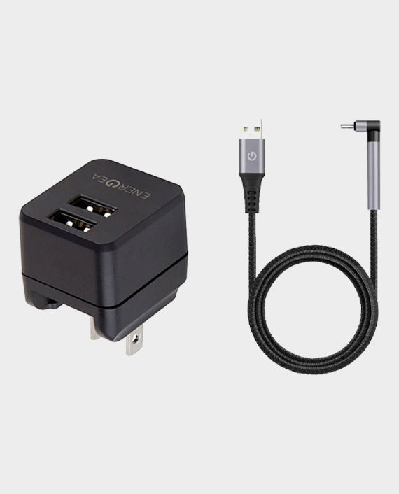 Energea Bundle USB-A 12W Wall Charger (DU-TL-12W-UK) - Black + Video Stand USB-A to Lightning (CBL-AABAL-GUN150) (Gunmetal) in Qatar