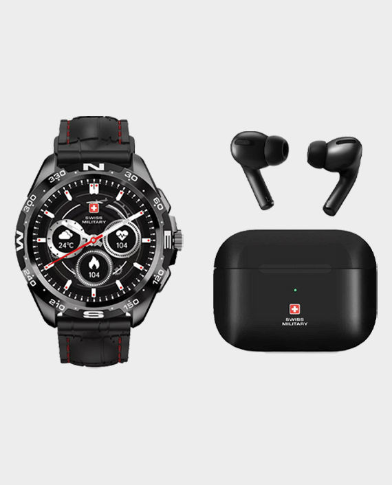 Swiss Military Bundle Dom Smart Watch (Black) + Victor True Wireless Earbuds in Qatar