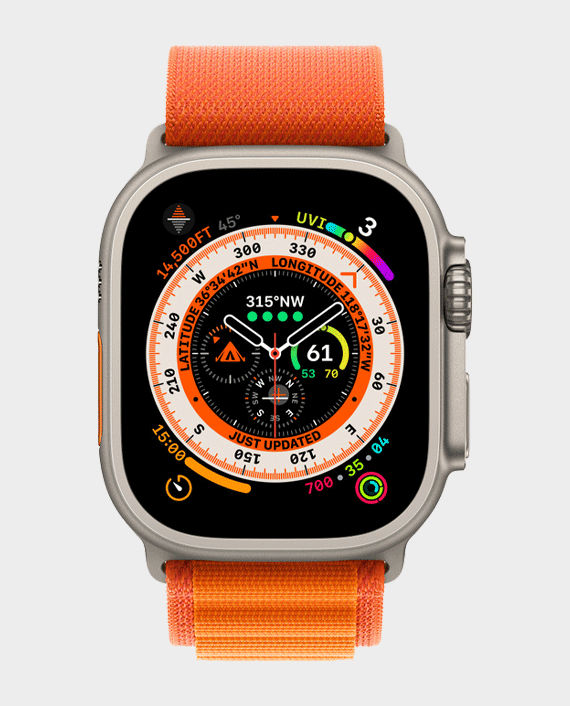 Apple Watch Ultra MQFM3 GPS + Cellular 49mm (L) Titanium Case with Orange Alpine Loop in Qatar