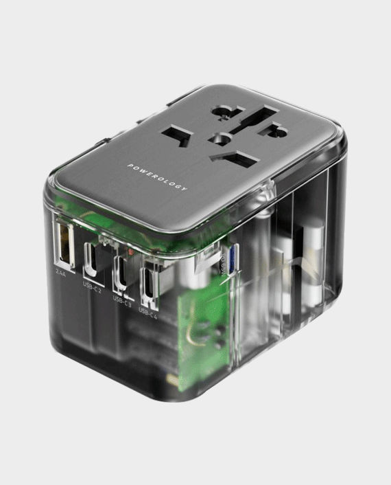 Powerology Universal Multi-Port Travel Adapter 4X Type-C with USB-A (Grey) in Qatar